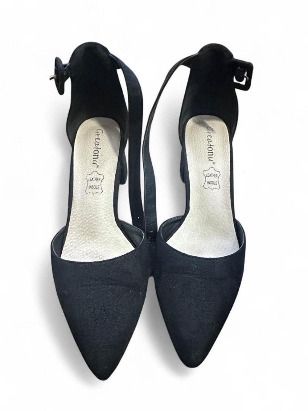 Greatonu Black Pointed Toe Ankle-Strap Heels